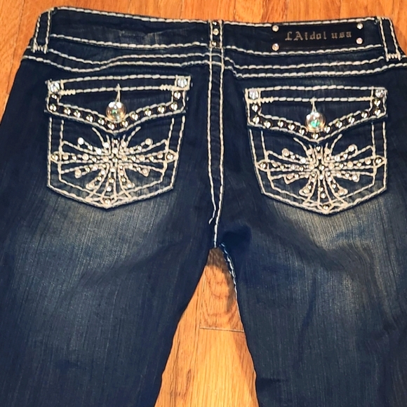 New VNTG  LA IDOL SIZE 9 BERMUDA BLING SHORTS DENIM JEAN RARE FIND WOMENS TEENS - Picture 3 of 15